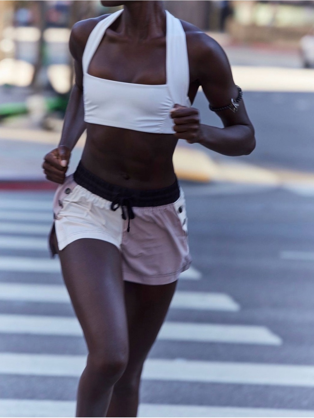 Free People Two-Tone Athletic Shorts in White & Light Pink